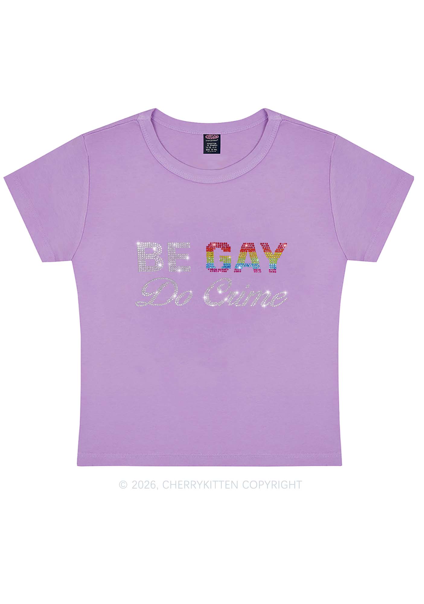 Rhinestone Be Gay Do Crime Pride Y2K Baby Tee Cherrykitten