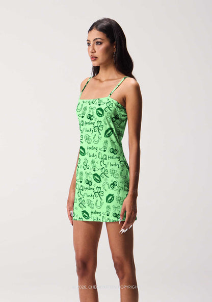 Feeling Lucky Graffiti St Patricks Y2K Print Slip Dress Cherrykitten