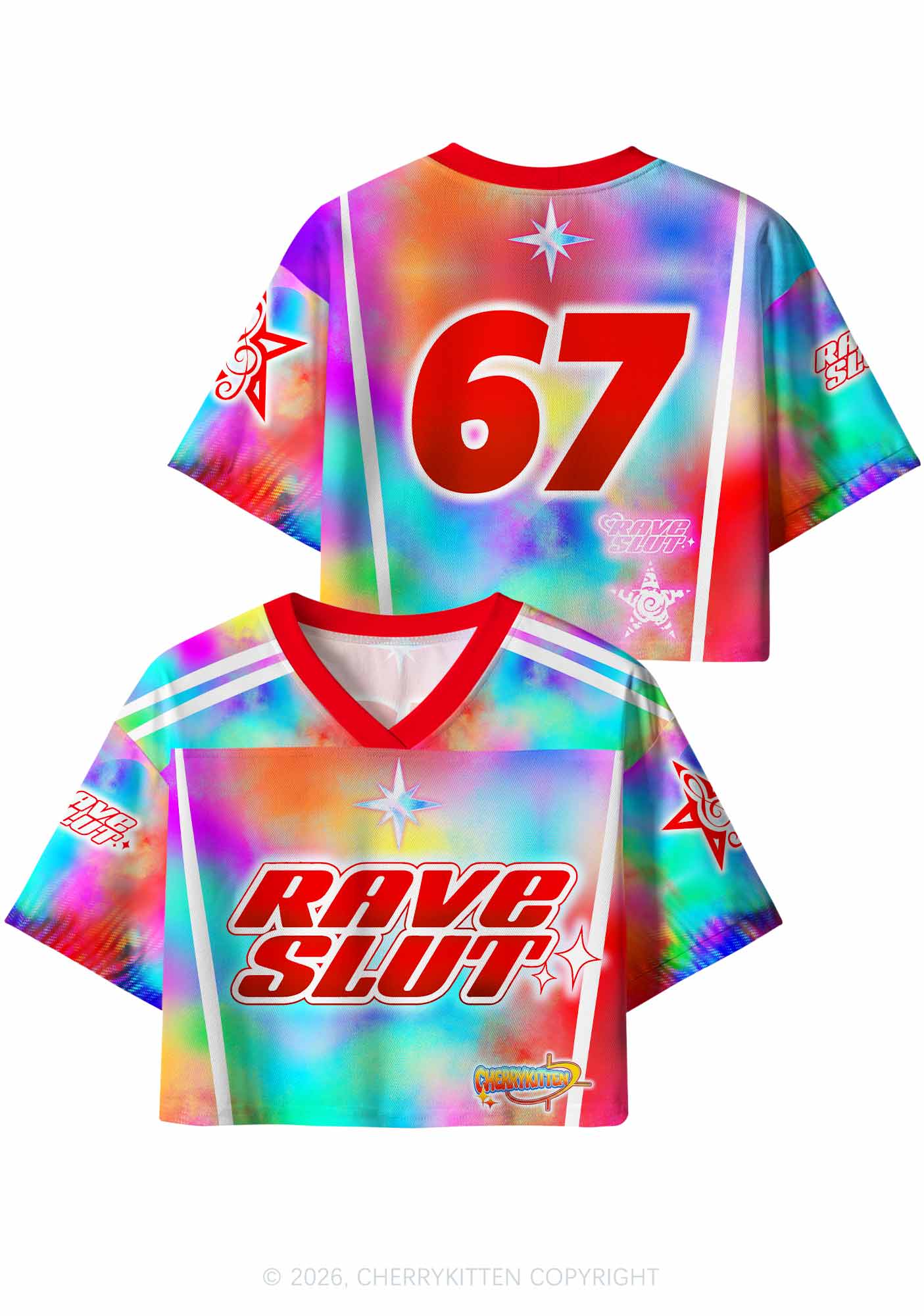 Rave Slxt Tie Dye Y2K Crop Sport Jersey Shirts Cherrykitten