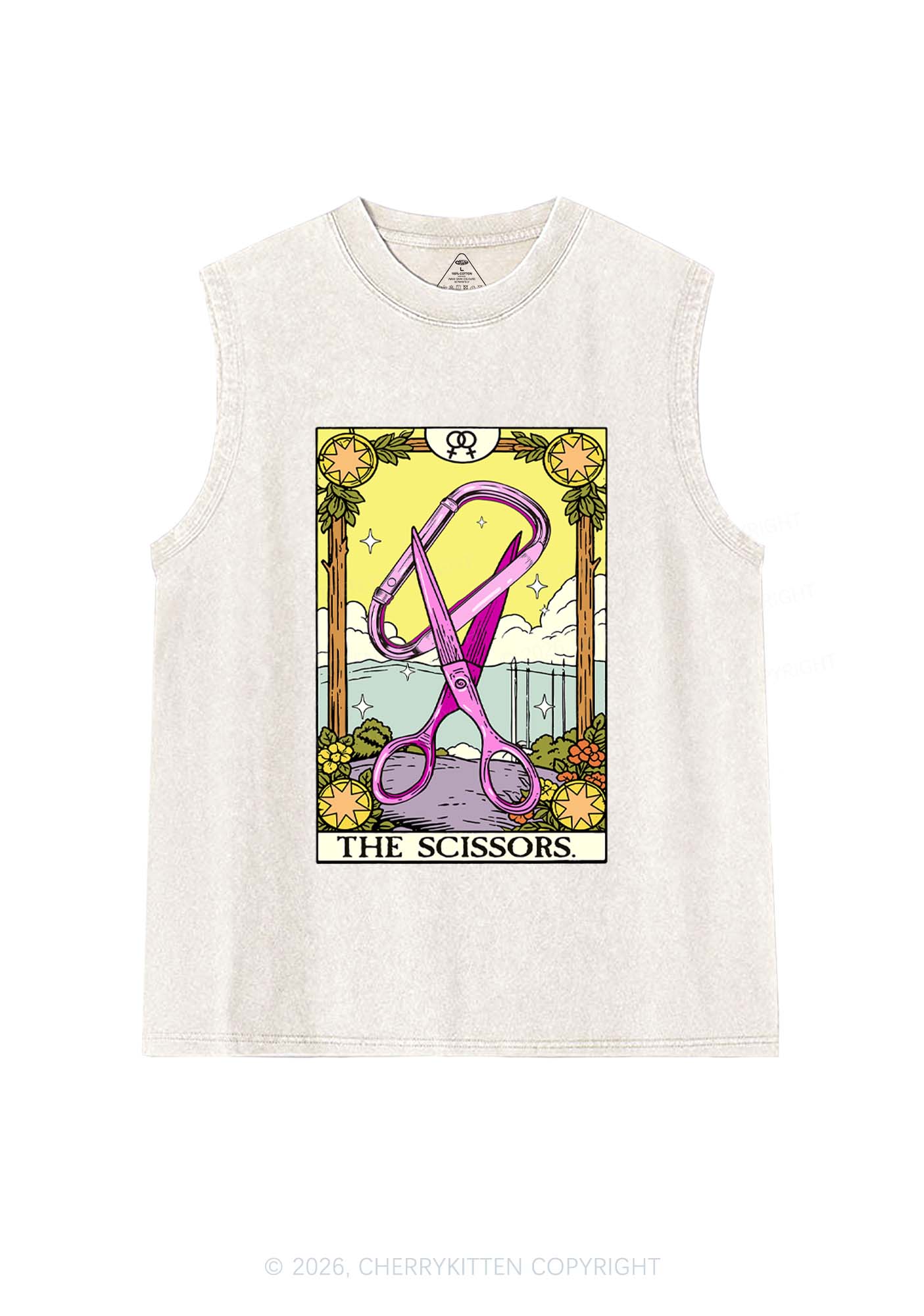 Pink Scissors Tarot Pride Y2K Washed Muscle Tank Cherrykitten