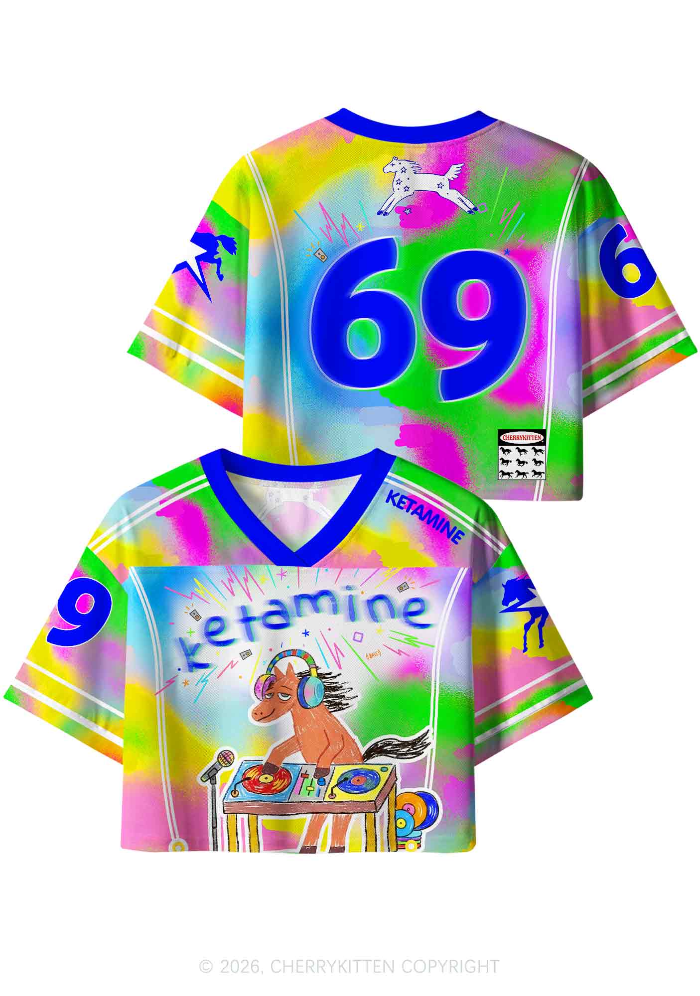 Rainbow K DJ Pony Y2K Crop Sport Jersey Shirts Cherrykitten