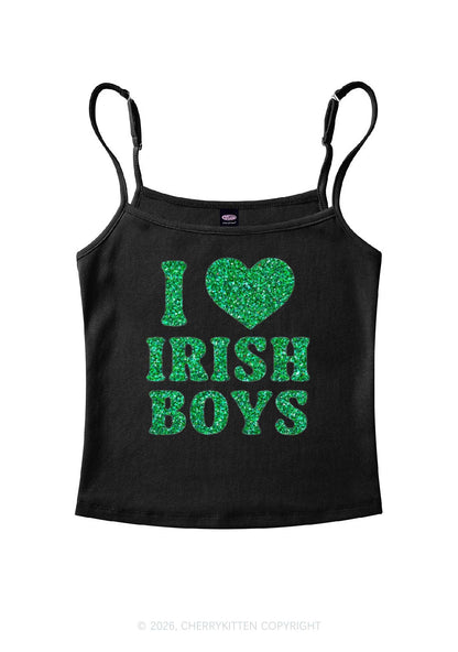 Glitter I Love Irish Boys St Patricks Y2K Spaghetti Strap Cami Cherrykitten