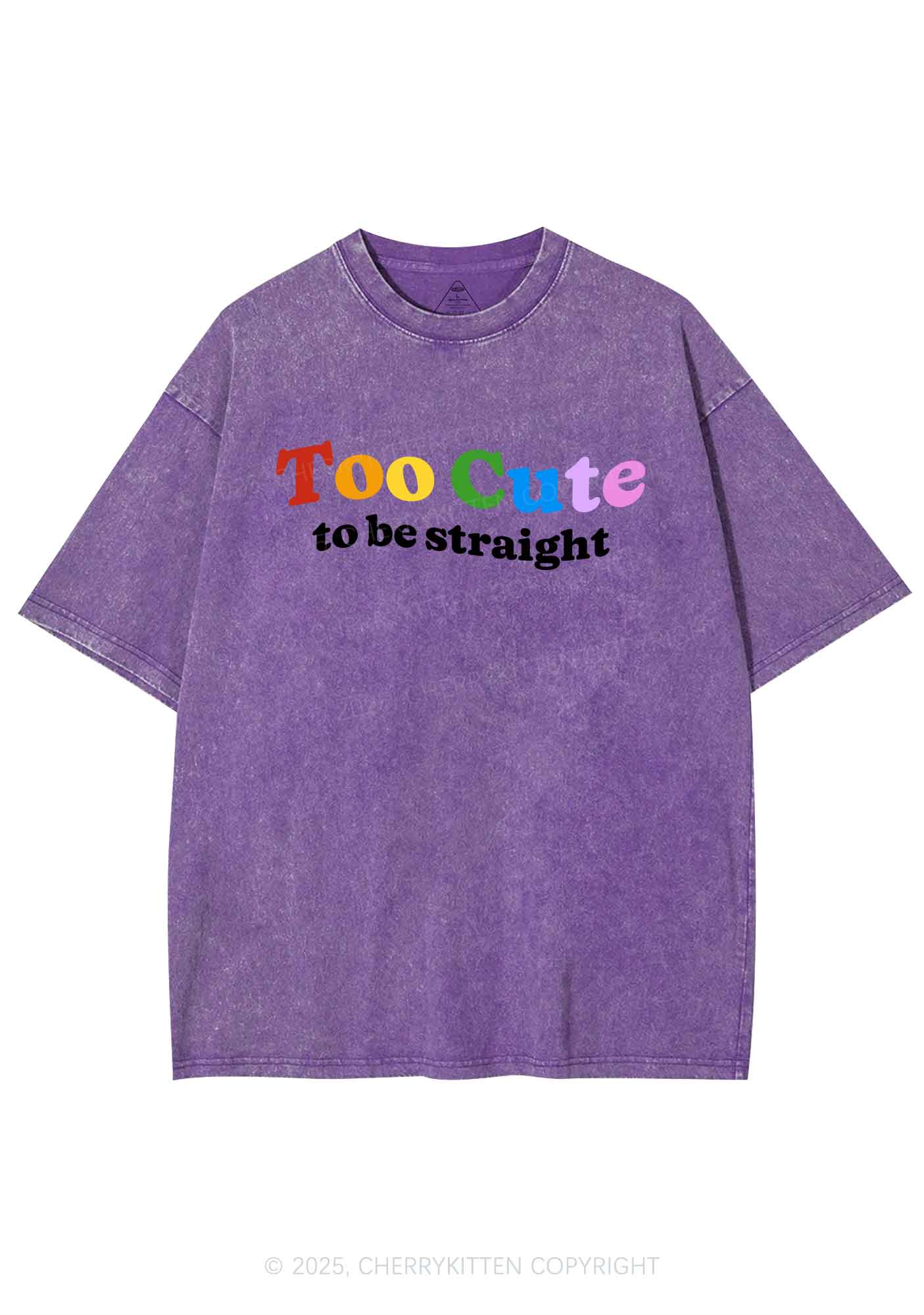 Too Cute To Be Straight Pride Y2K Shirts Washed Tee Cherrykitten