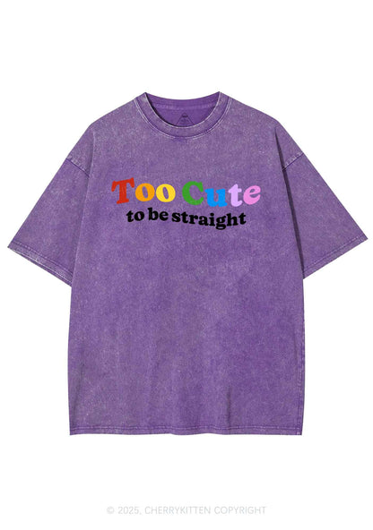 Too Cute To Be Straight Pride Y2K Shirts Washed Tee Cherrykitten