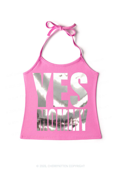 Yes Mommy Silver Foil Printed Y2K Halter Neck Cami Cherrykitten