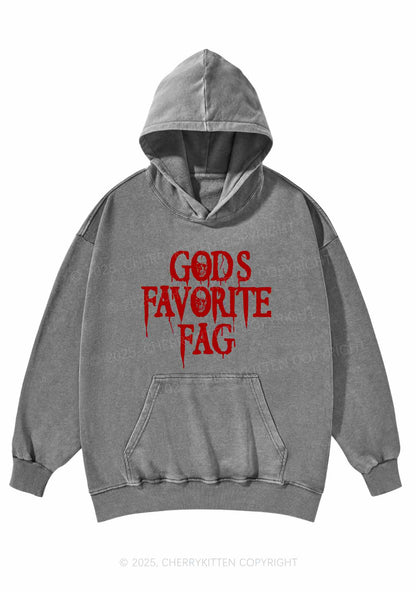 Halloween Gods Favorite Fag Pride Y2K Washed Hoodie Cherrykitten