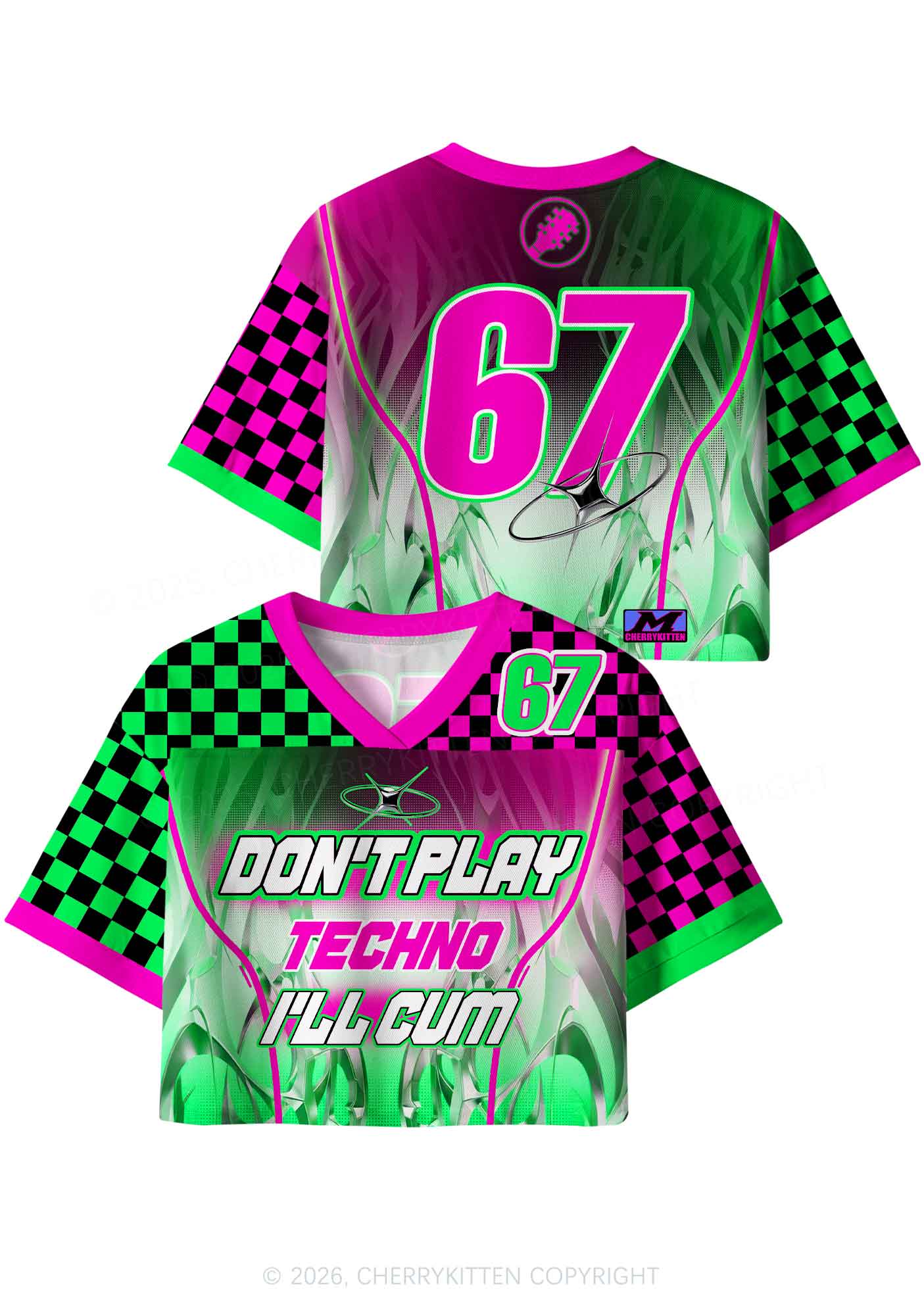 Checkered Dont Play Techno Y2K Crop Sport Jersey Shirts Cherrykitten