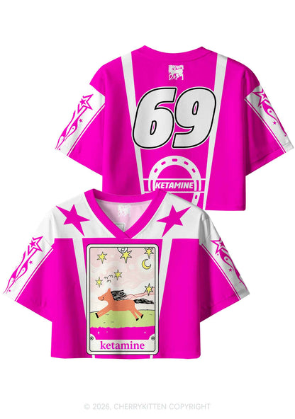 Hot Pink K Pony Y2K Crop Sport Jersey Shirts Cherrykitten