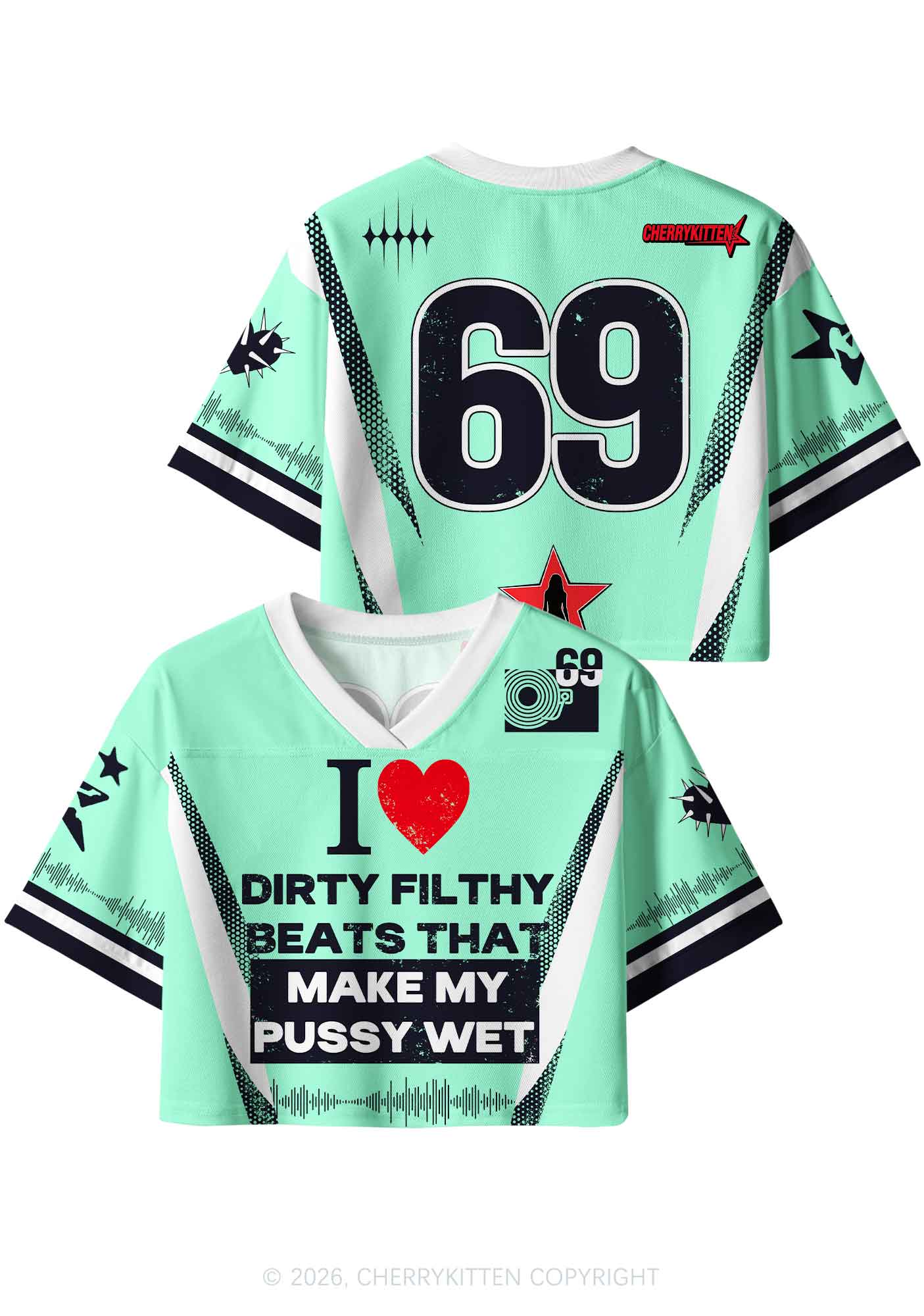 I Love Dirty Filthy Beats Y2K Crop Sport Jersey Shirts Cherrykitten