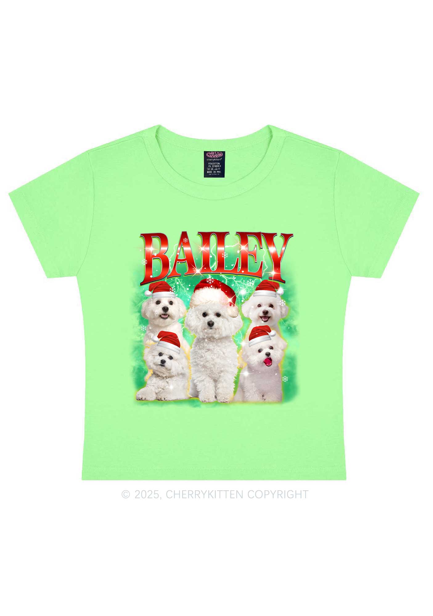 Custom Christmas Puppy Y2K Baby Tee Cherrykitten