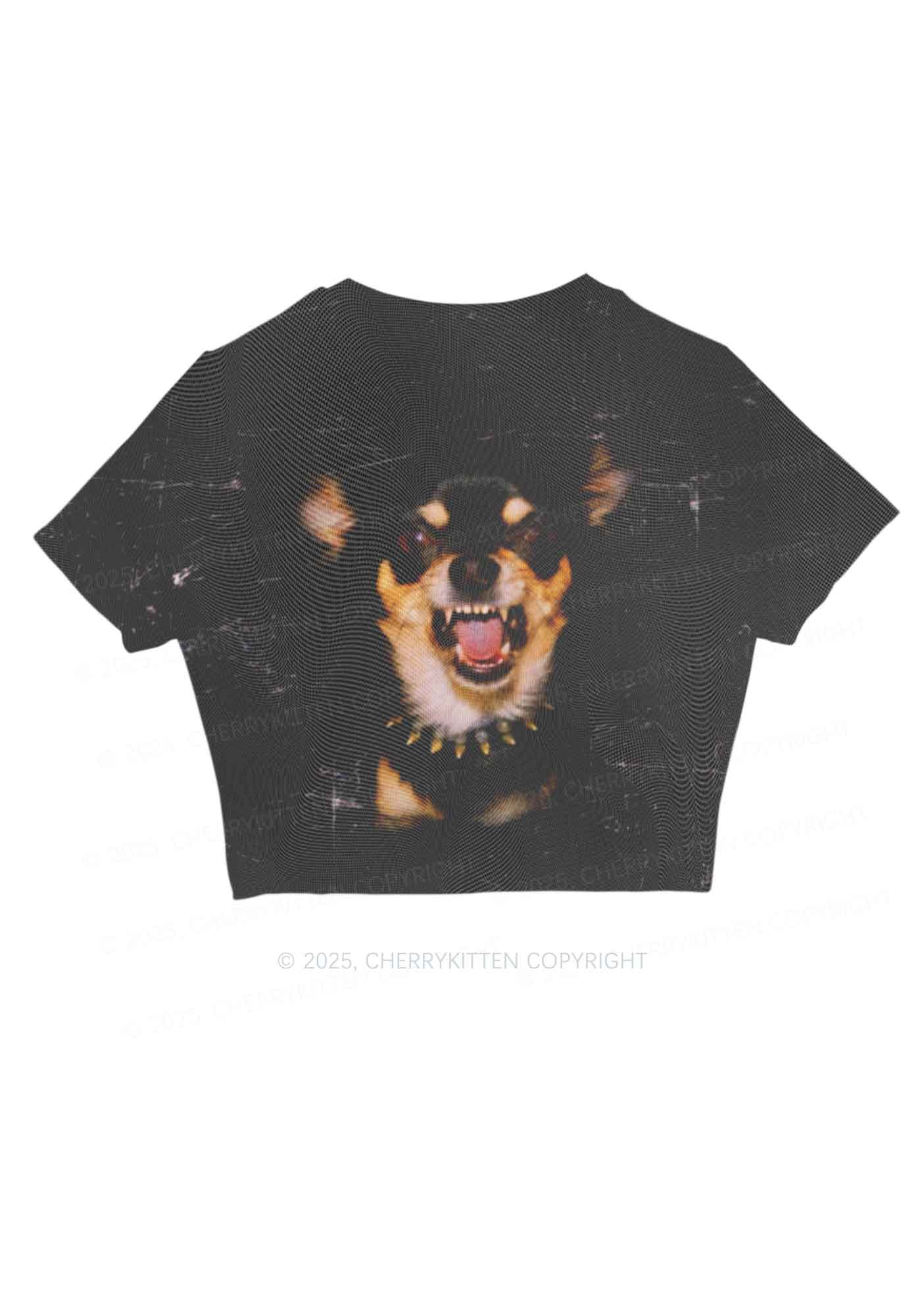 Growling Puppy Y2K Mesh Crop Top Cherrykitten