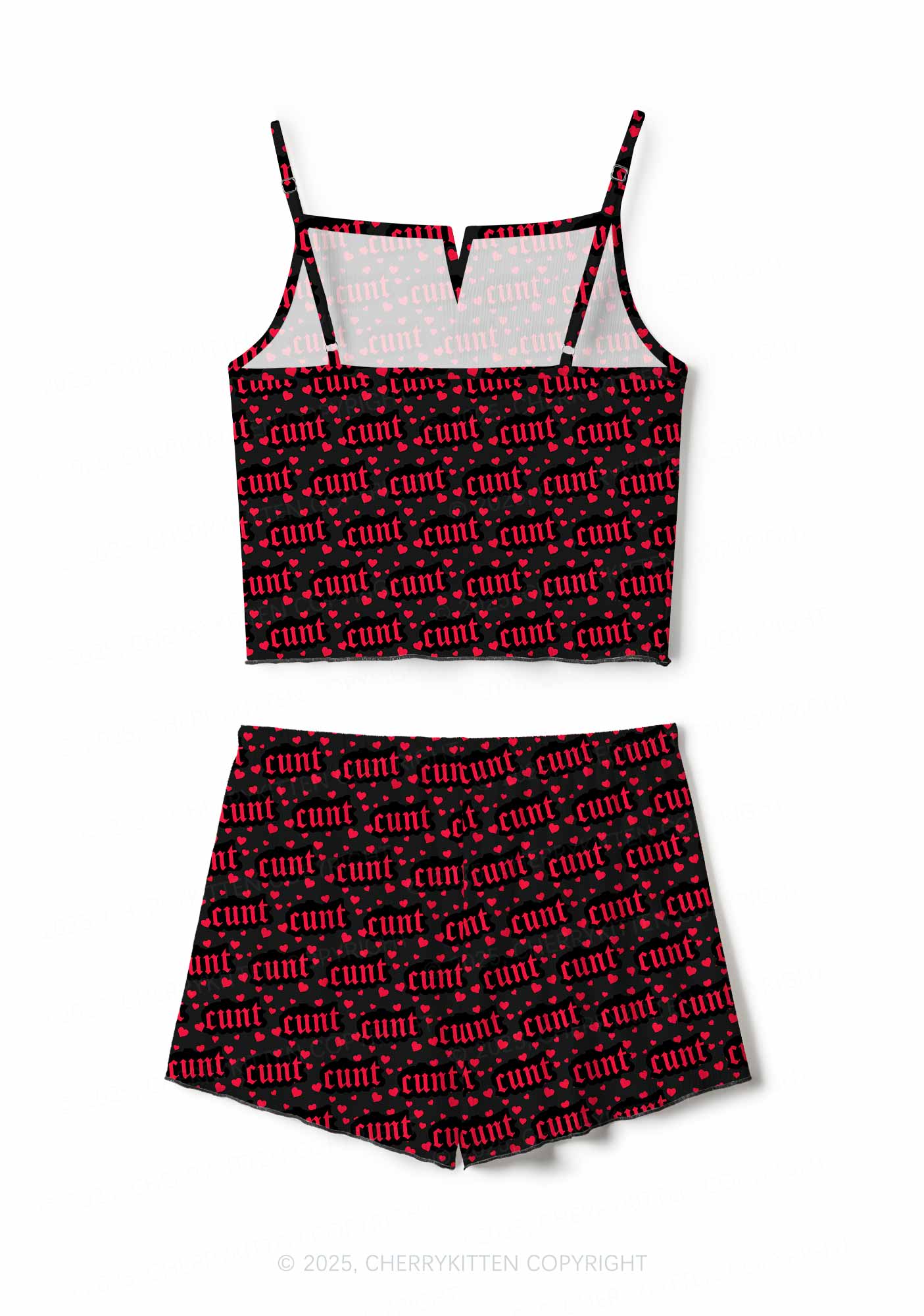 Red Hearts Cxxt Valentine's Day Y2K Print Cami Shorts Pajama Set Cherrykitten