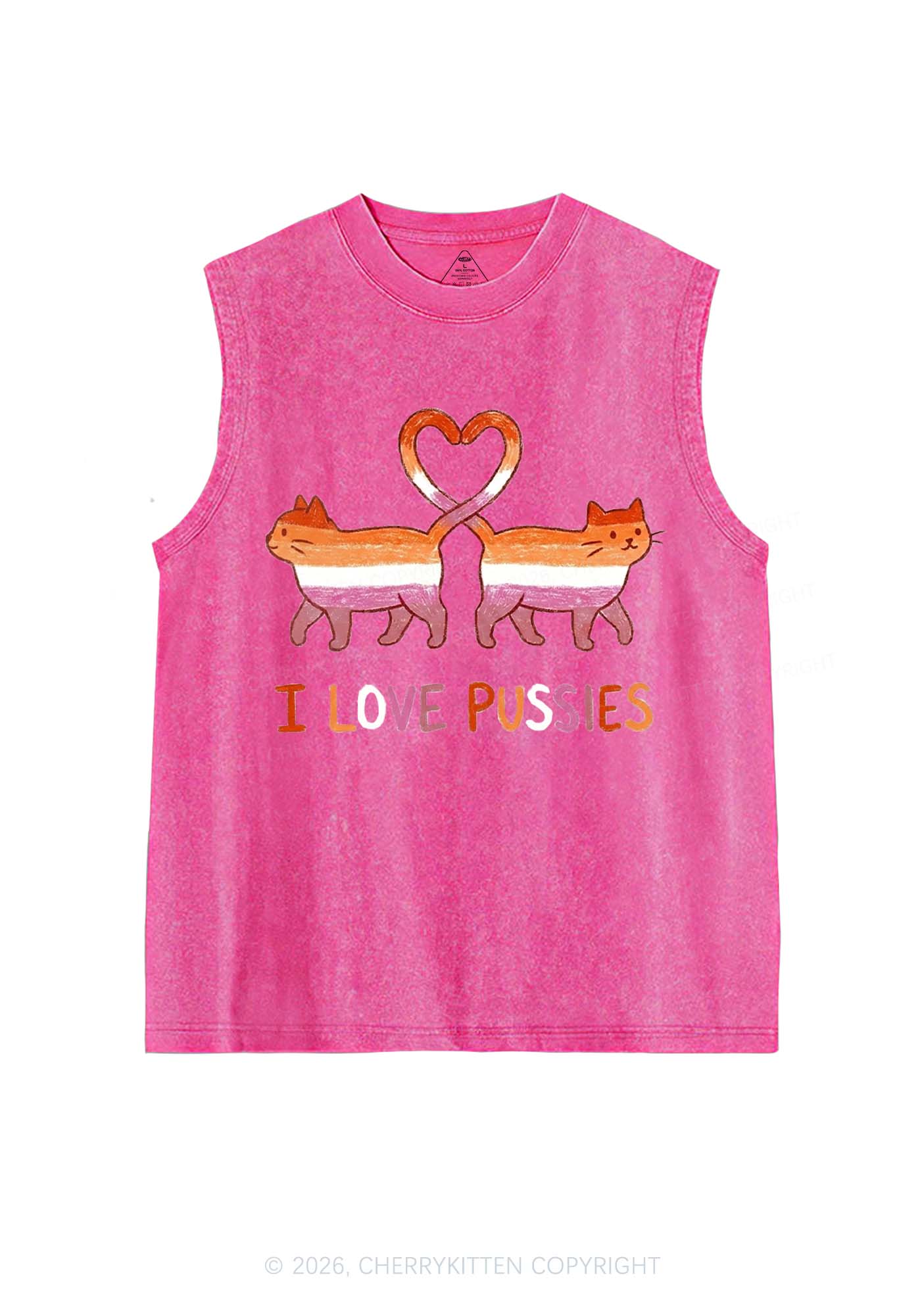 I Love Puxxies Pride Y2K Washed Muscle Tank Cherrykitten
