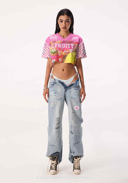 Pink Fruity Pride Y2K Crop Sport Jersey Shirts Cherrykitten