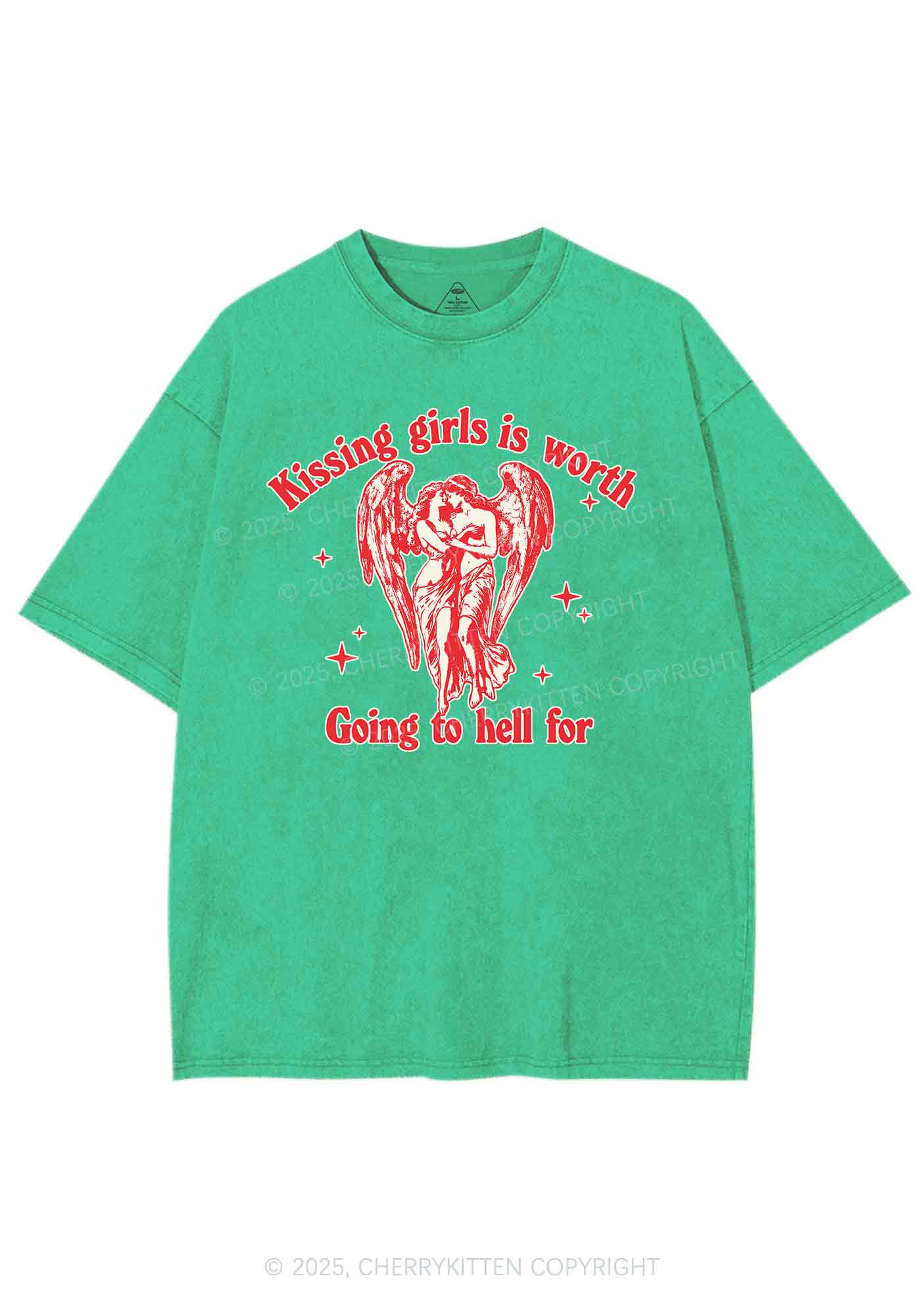 Kissing Girls To Hell Pride Y2K Shirts Washed Tee Cherrykitten