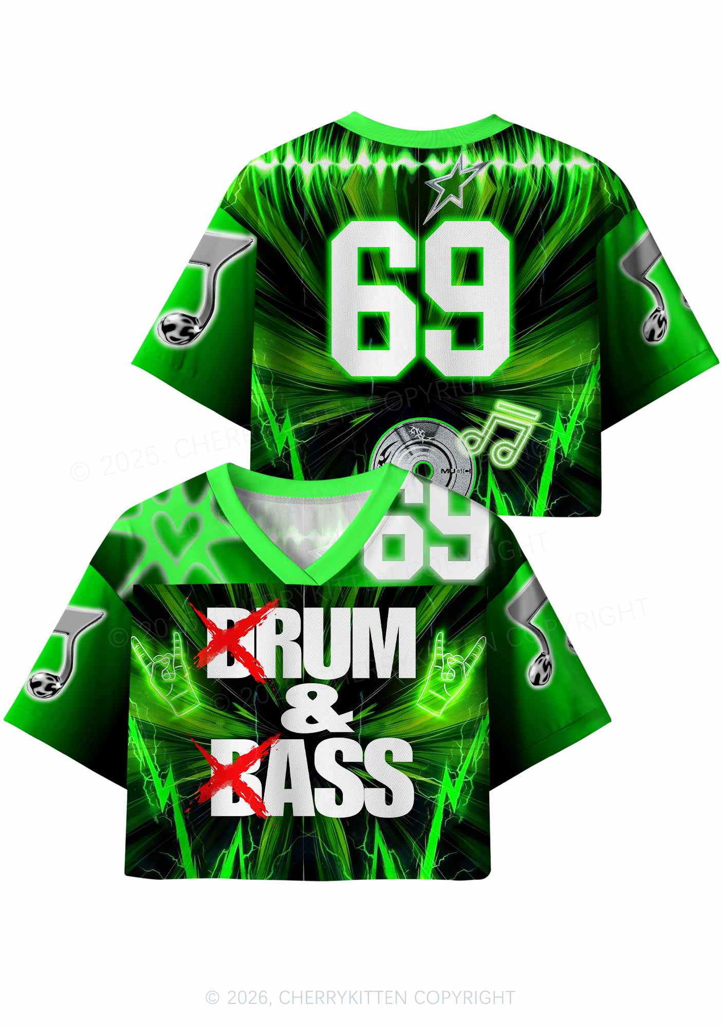 Green DnB Lightning Rock Y2K Crop Sport Jersey Shirts Cherrykitten