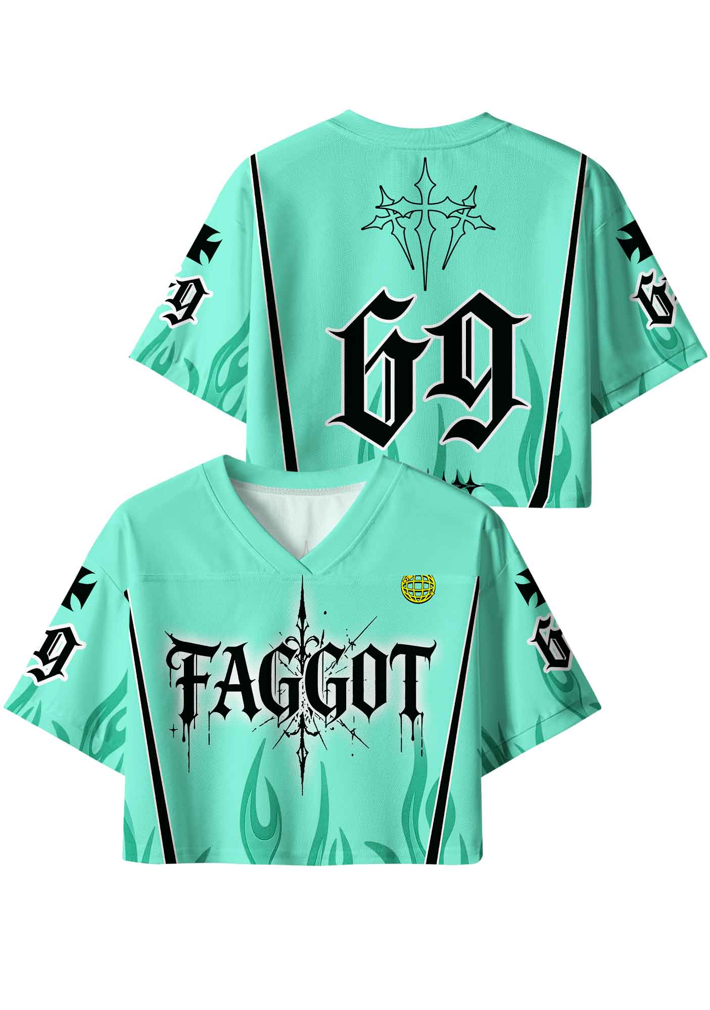 Mint Green Gothic Faggot Pride Y2K Crop Sport Jersey Shirts Cherrykitten
