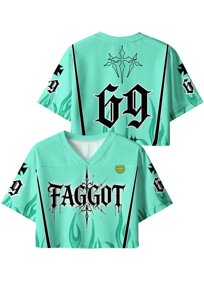 Mint Green Gothic Faggot Pride Y2K Crop Sport Jersey Shirts Cherrykitten