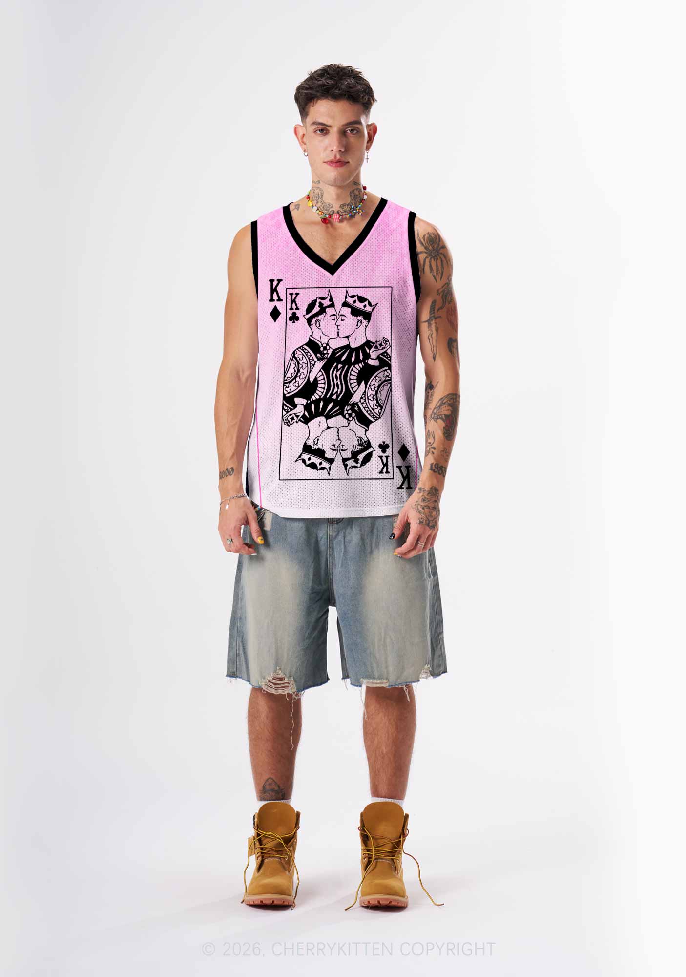 Pink Gradient Gay King Pride Y2K Sport Jersey Tank Cherrykitten
