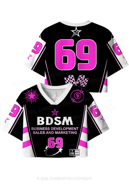 Black BDSM Y2K Crop Sport Jersey Shirts Cherrykitten