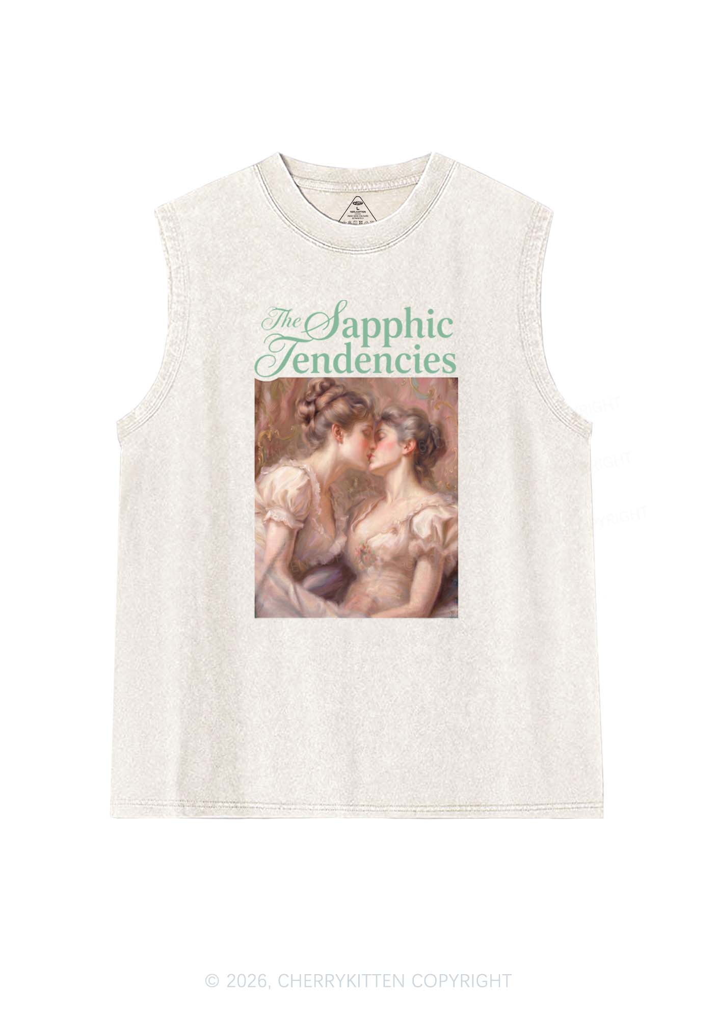 The Sapphic Tendencies Kiss Pride Y2K Washed Muscle Tank Cherrykitten
