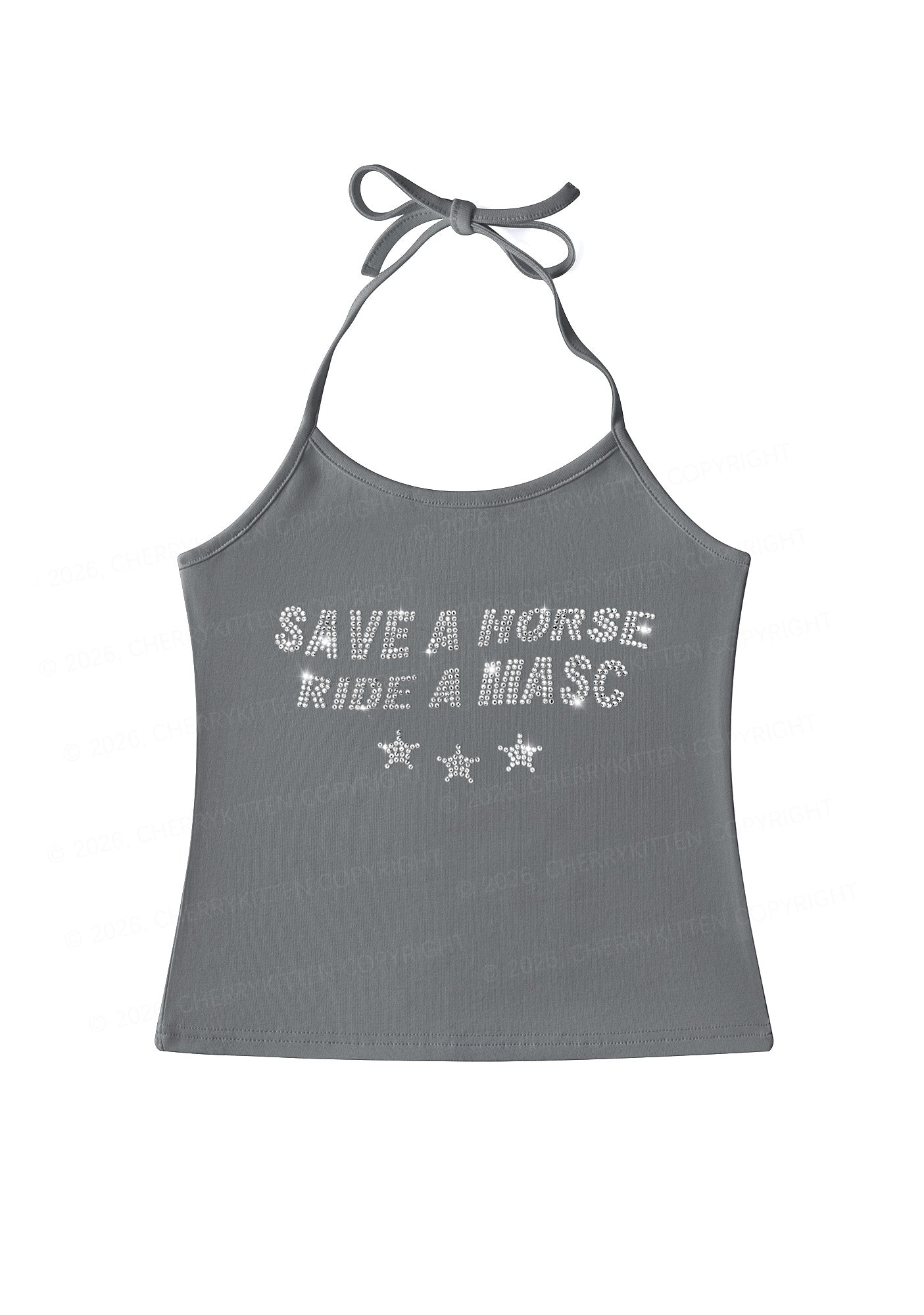Rhinestone Ride A Masc Pride Y2K Halter Neck Cami Cherrykitten