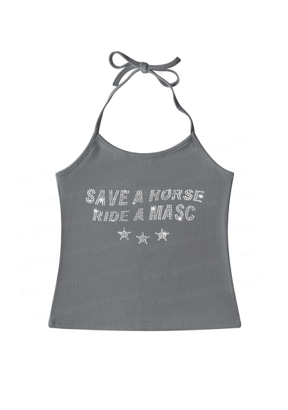Rhinestone Ride A Masc Pride Y2K Halter Neck Cami Cherrykitten