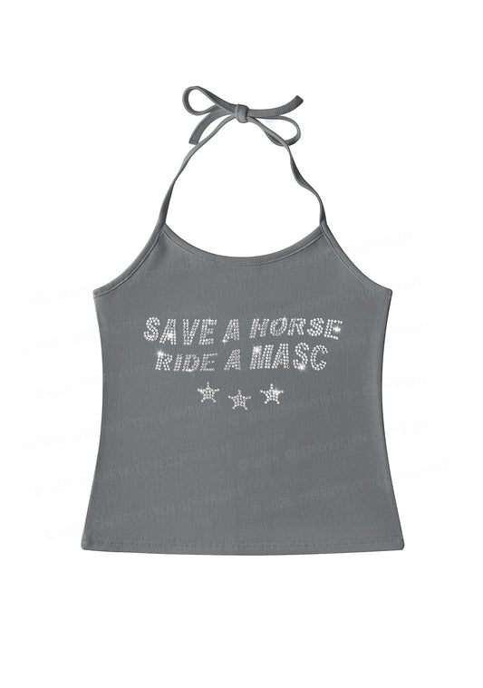 Rhinestone Ride A Masc Pride Y2K Halter Neck Cami Cherrykitten