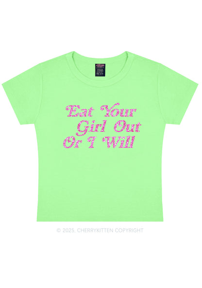 Glitter Eat Your Girl Out Y2K Baby Tee Cherrykitten
