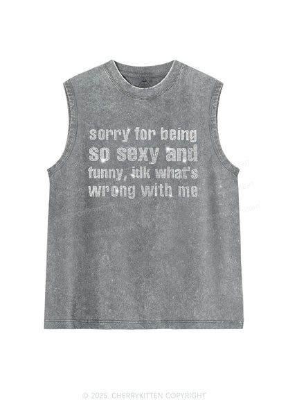 Rhinestone Sorry For Being So Funny Y2K Washed Muscle Tank Cherrykitten