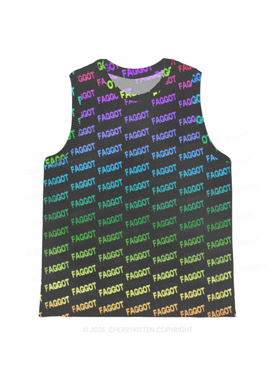 Neon Rainbow Faggot Pride Y2K Mesh Muscle Tank Cherrykitten