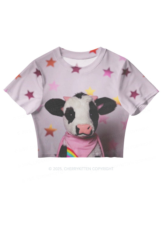 Cow Magic Stars Y2K Mesh Crop Top Cherrykitten