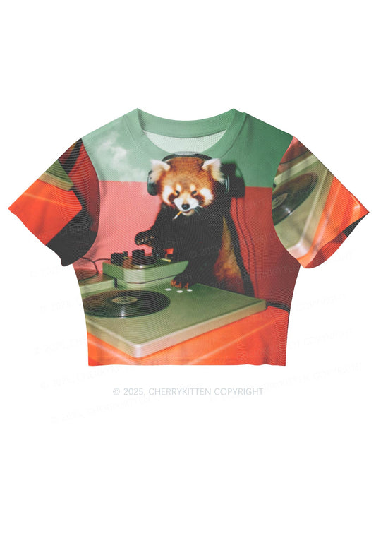 Red Panda Smoke Y2K Mesh Crop Top Cherrykitten