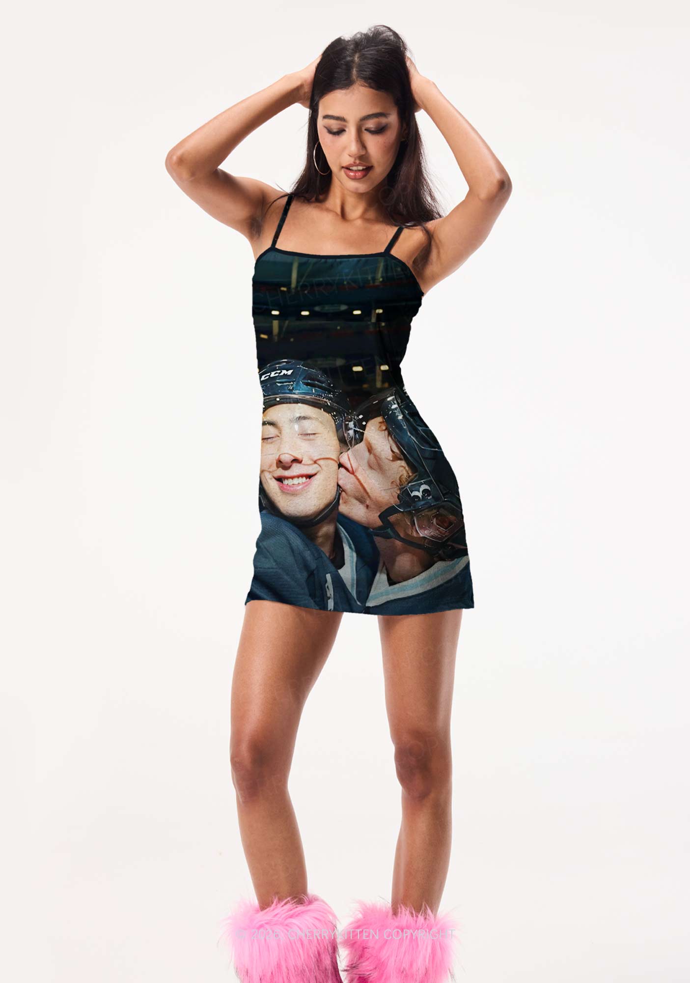 Hockey Duo HR Y2K Print Slip Dress Cherrykitten