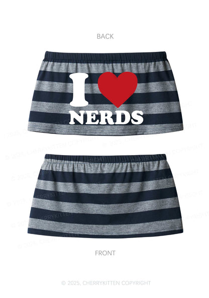 I Love Nerds Y2K Navy Grey Striped Mini Skirt Cherrykitten