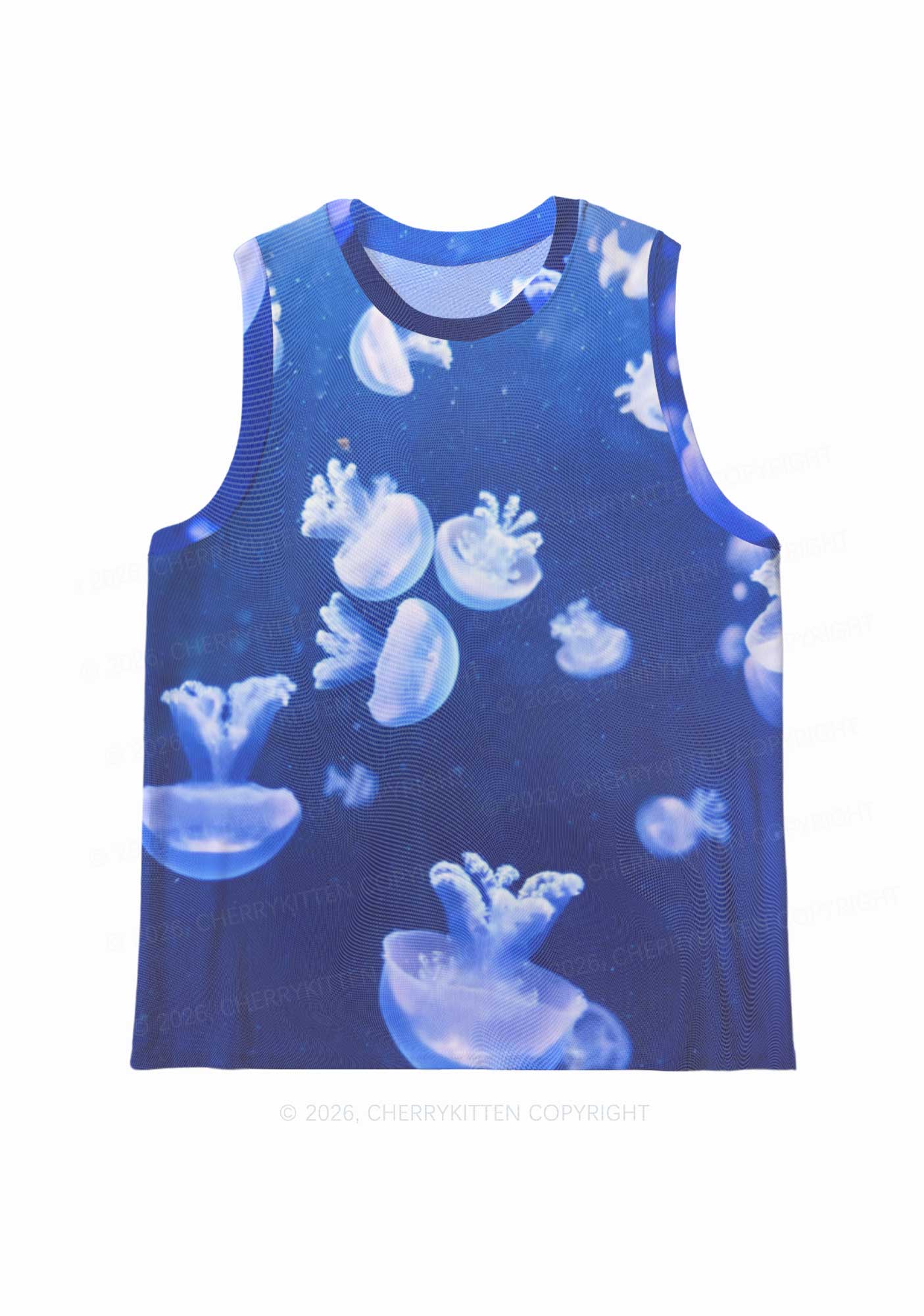 Deep Sea White Jellyfish Y2K Mesh Muscle Tank Cherrykitten