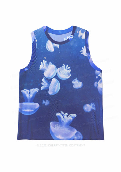 Deep Sea White Jellyfish Y2K Mesh Muscle Tank Cherrykitten