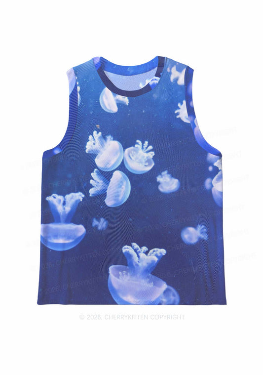 Deep Sea White Jellyfish Y2K Mesh Muscle Tank Cherrykitten