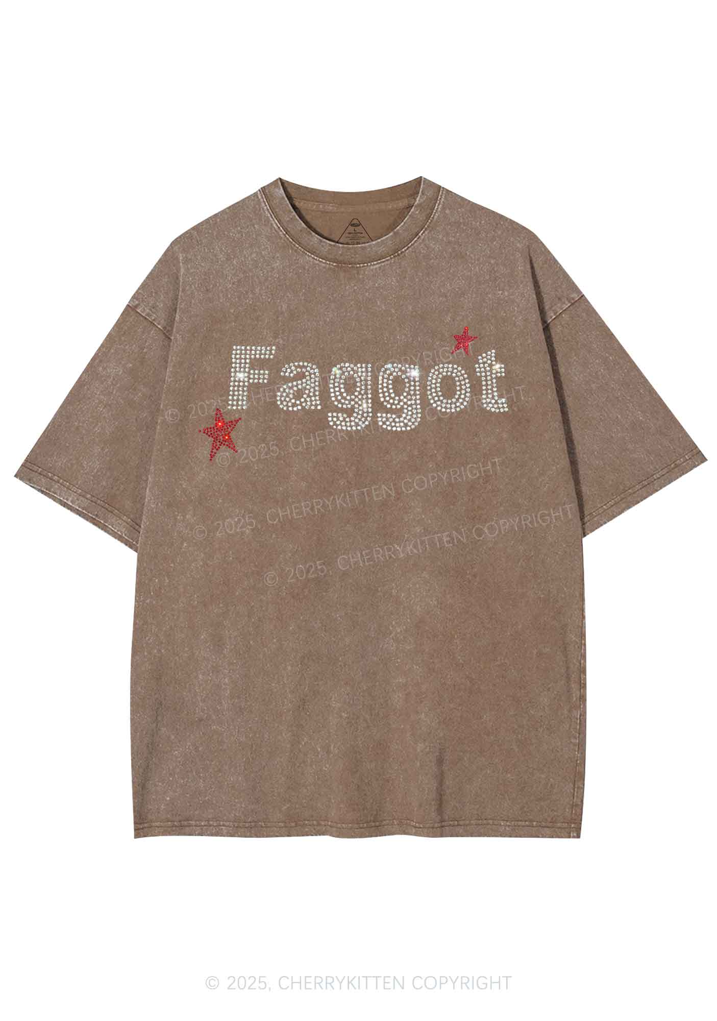 Rhinestone Faggot Pride Y2K Shirts Washed Tee Cherrykitten