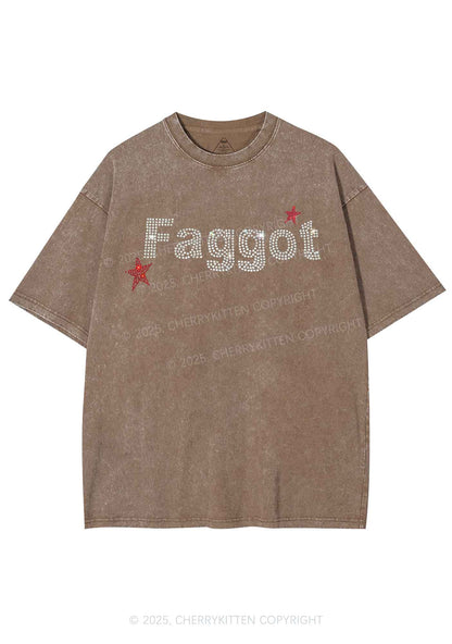 Rhinestone Faggot Pride Y2K Shirts Washed Tee Cherrykitten