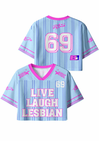 Blue Live Laugh Lesbian Pride Y2K Crop Sport Jersey Shirts Cherrykitten