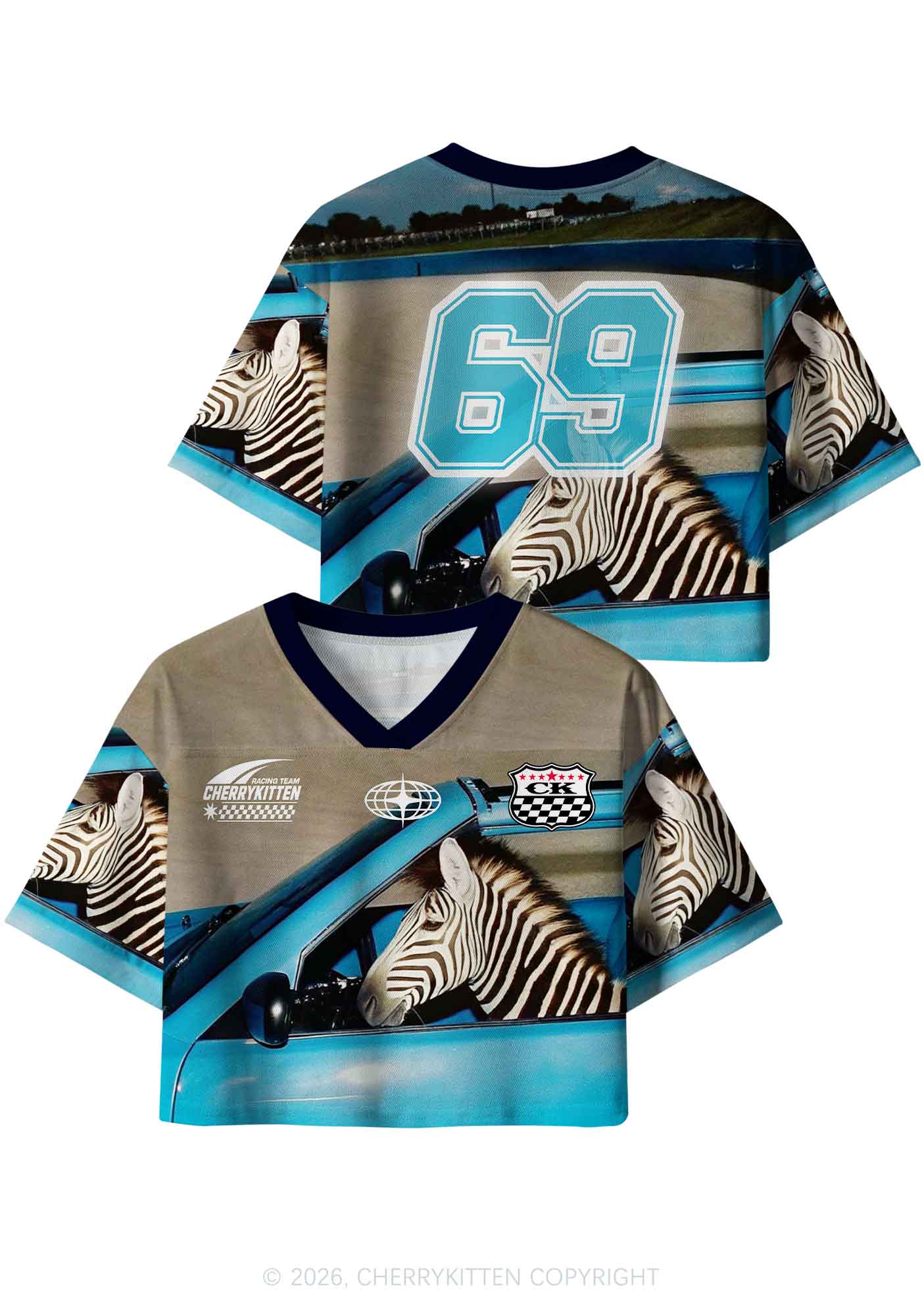 Zebra Driver Y2K Crop Sport Jersey Shirts Cherrykitten