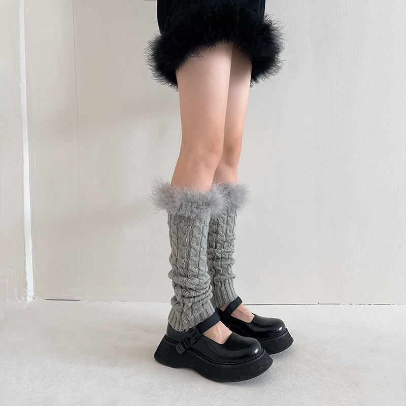 Y2K Colored Feather Knit Leg Warmers