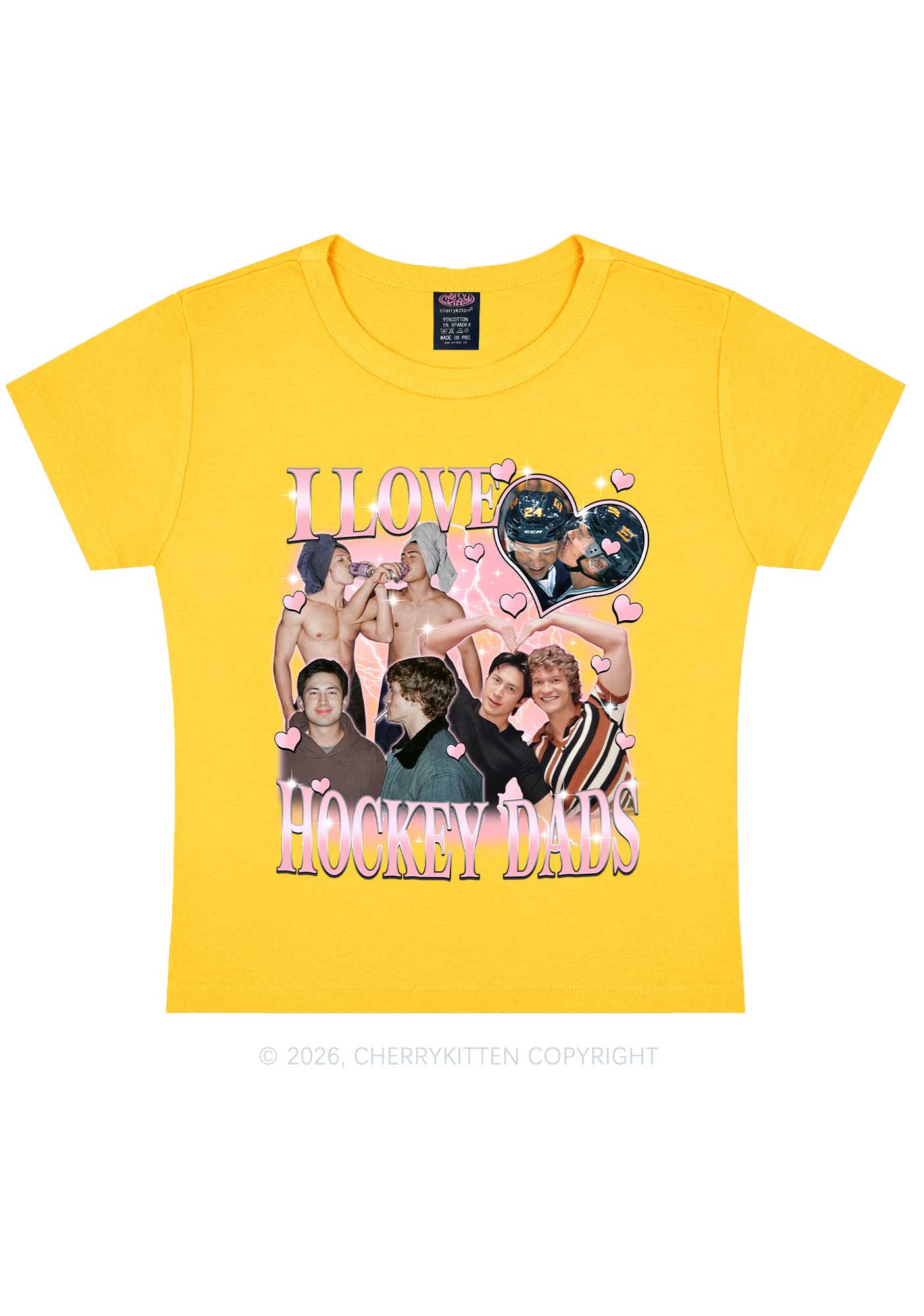 Pink Heart I Love Hockey Dads HR Y2K Baby Tee Cherrykitten