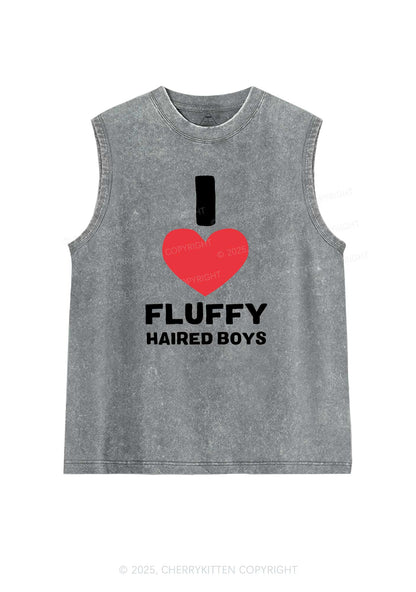 I Love Fluffy Haired Boys Y2K Washed Muscle Tank Cherrykitten