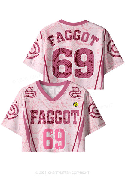 Pink Snakeskin Texture Faggot Pride Y2K Crop Sport Jersey Shirts Cherrykitten
