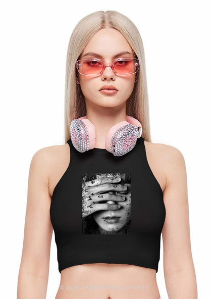 Tattoo Hand Portrait Kpop Y2K Crop Tank Top Cherrykitten