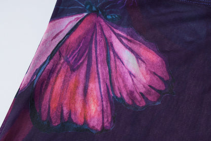 Butterfly Print Backless Tube Top Skirt Set