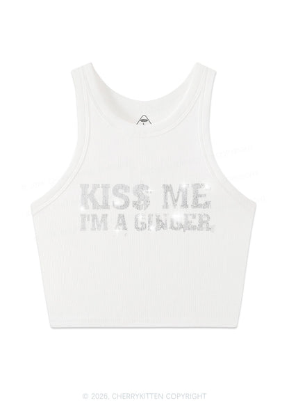 Rhinestone Kiss Me Im Ginger St Patricks Y2K Crop Tank Top Cherrykitten