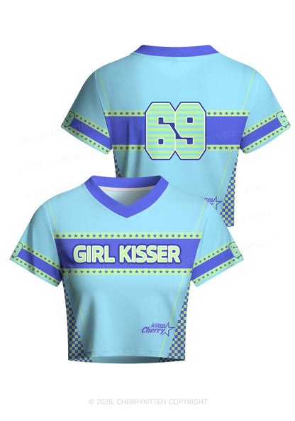 Blue Girl Kisser Pride Y2K Crop Football Jersey Shirts Cherrykitten